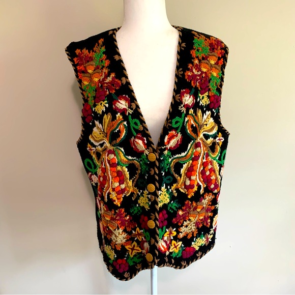 belle pointe Sweaters - Belle Point Textured Fall Themed Pom Pom Decoration Vest Wooden Buttons